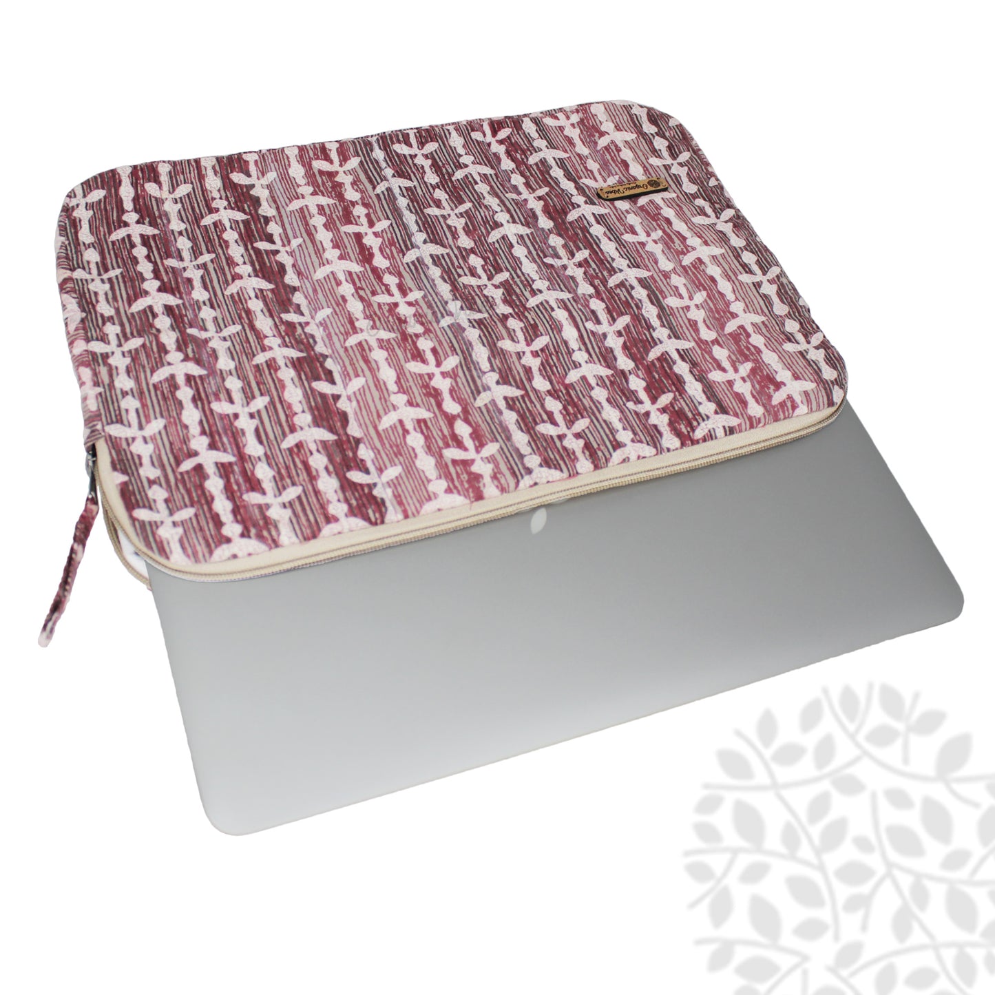 Organic Vibes Hand Block Ikat Leaf Printed Pink Laptop Sleeves for 13 Inches Laptop