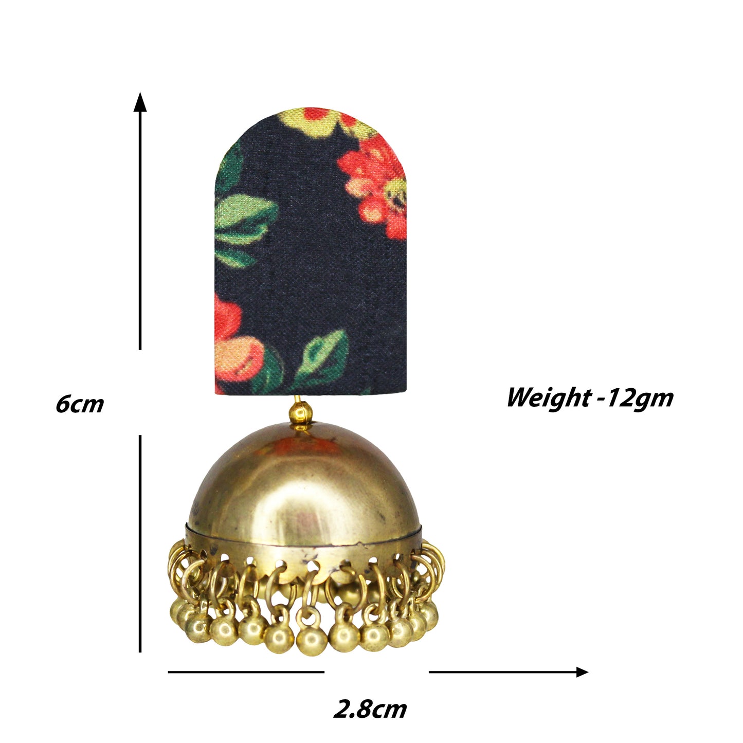 Organic Vibes Handmade Unique Black Floral Print With Golden Jhumki Fabric Earrings For Women