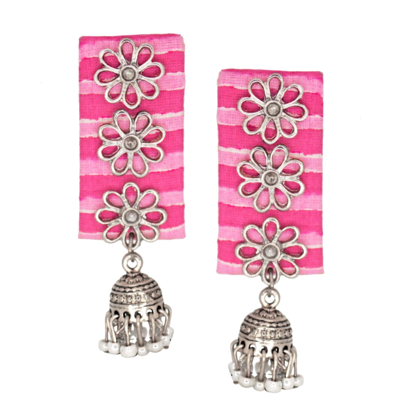 Organic Vibes Handmade Pink Floral design Jhumki Fabric Earrings For Women