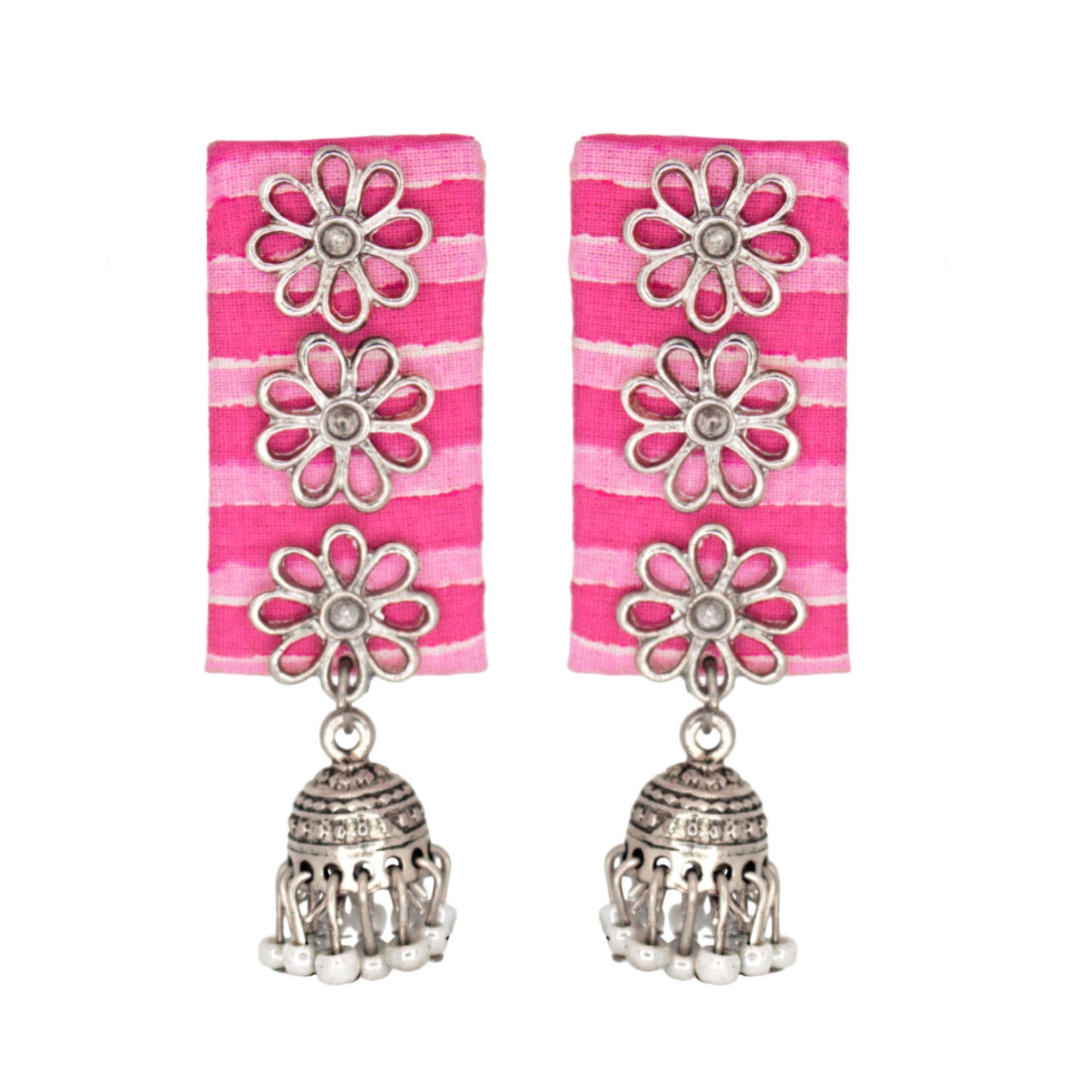 Organic Vibes Handmade Pink Floral design Jhumki Fabric Earrings For Women