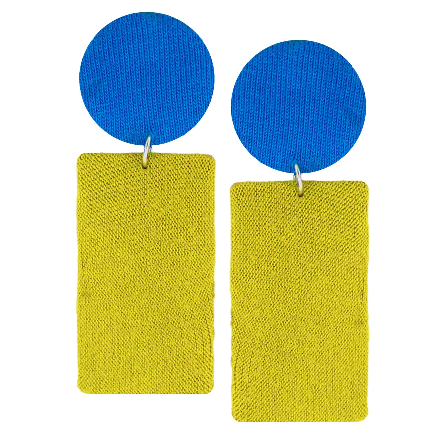 Organic Vibes Handmade Geometrical Shape Blue-Olive Dangler Fabric Earrings For Women