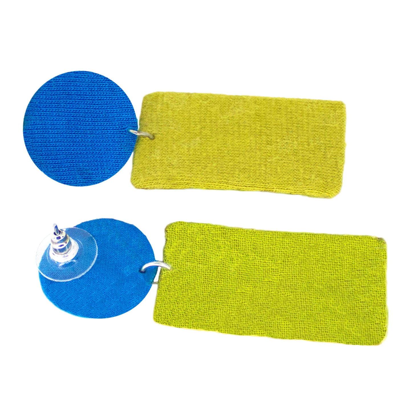 Organic Vibes Handmade Geometrical Shape Blue-Olive Dangler Fabric Earrings For Women