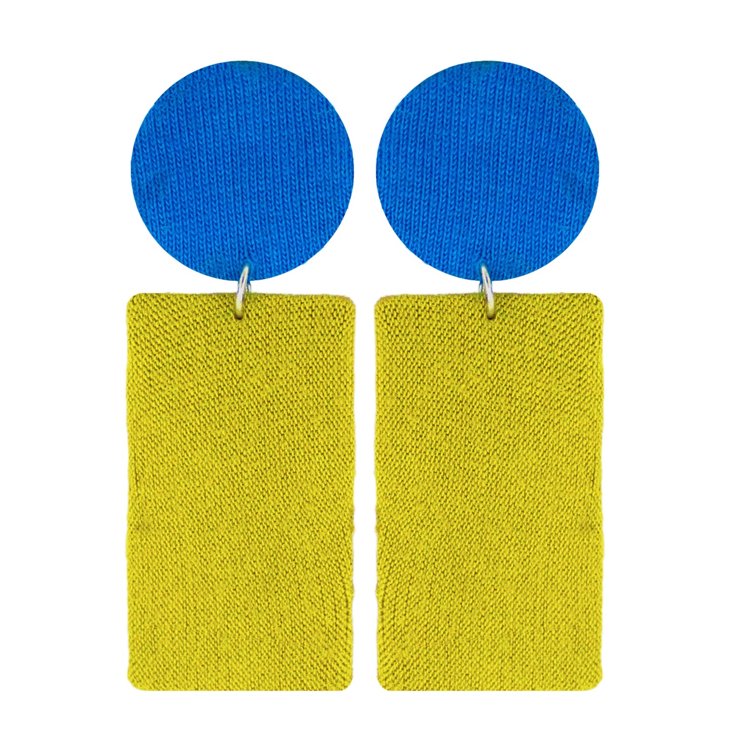 Organic Vibes Handmade Geometrical Shape Blue-Olive Dangler Fabric Earrings For Women