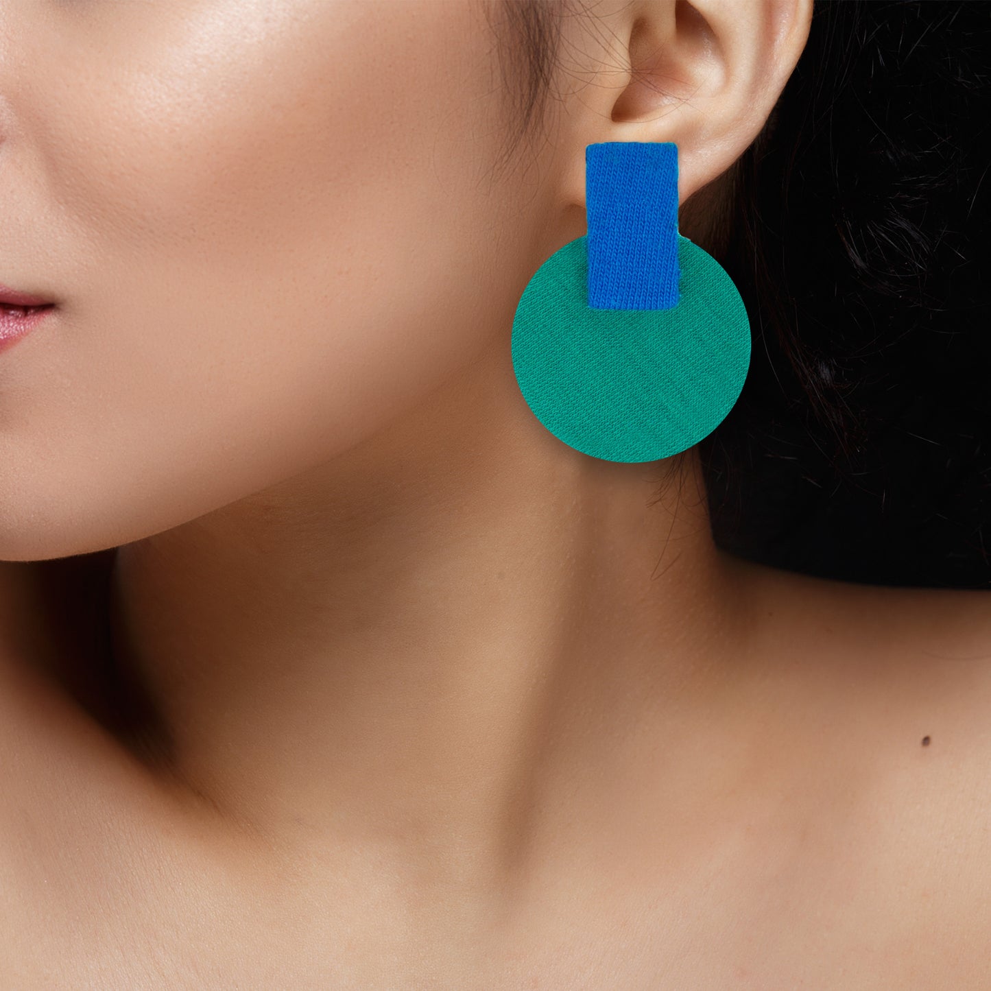 Organic Vibes Handmade Geometrical Blue-Green Shape Antique Stud Fabric Earrings For Women