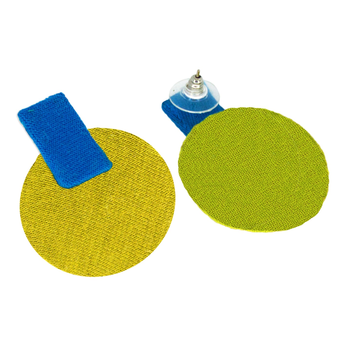 Organic Vibes Handmade Geometrical Blue-Olive Shape Antique Stud Fabric Earrings For Women