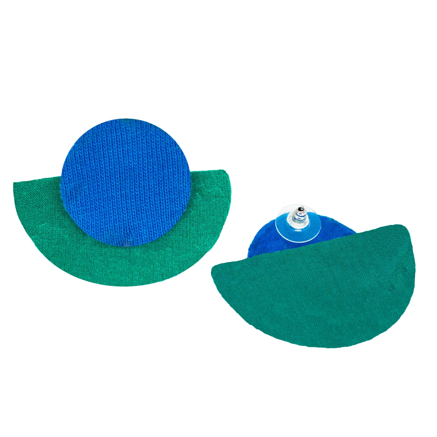 Organic Vibes Handmade Geometrical Shape Unique Blue-Green Stud Fabric Earrings For Women