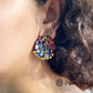 Organic Vibes Handmade Om And Trishul Design Multi Color Stud Fabric Earrings For Women