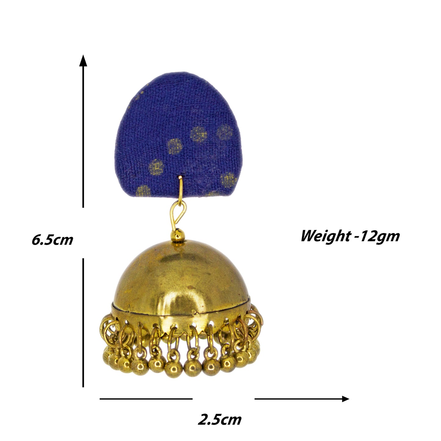 Organic Vibes Handmade Unique Geometric Blue Stud With Golden Jhumka Fabric Earrings For Women