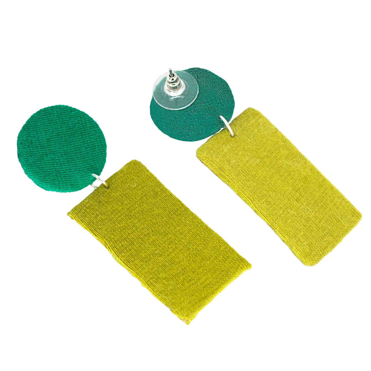 Organic Vibes Handmade Geometrical Shape Green-Olive Dangler Fabric Earrings For Women