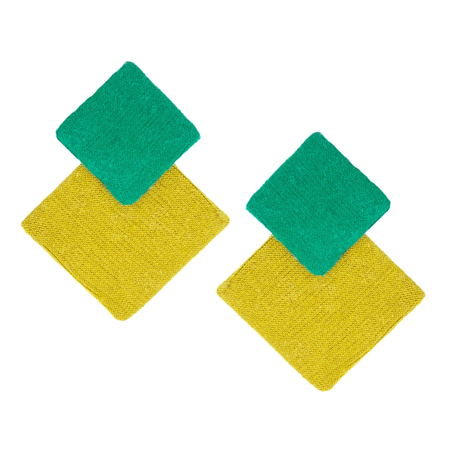 Organic Vibes Handmade Geometrical Shape Yellow-Green Stud Fabric Earrings For Women