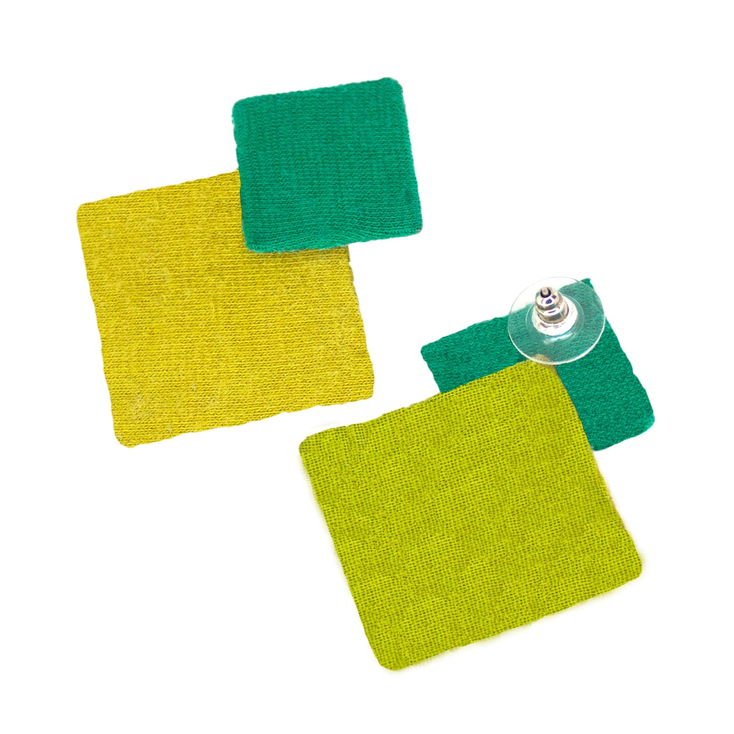 Organic Vibes Handmade Geometrical Shape Yellow-Green Stud Fabric Earrings For Women
