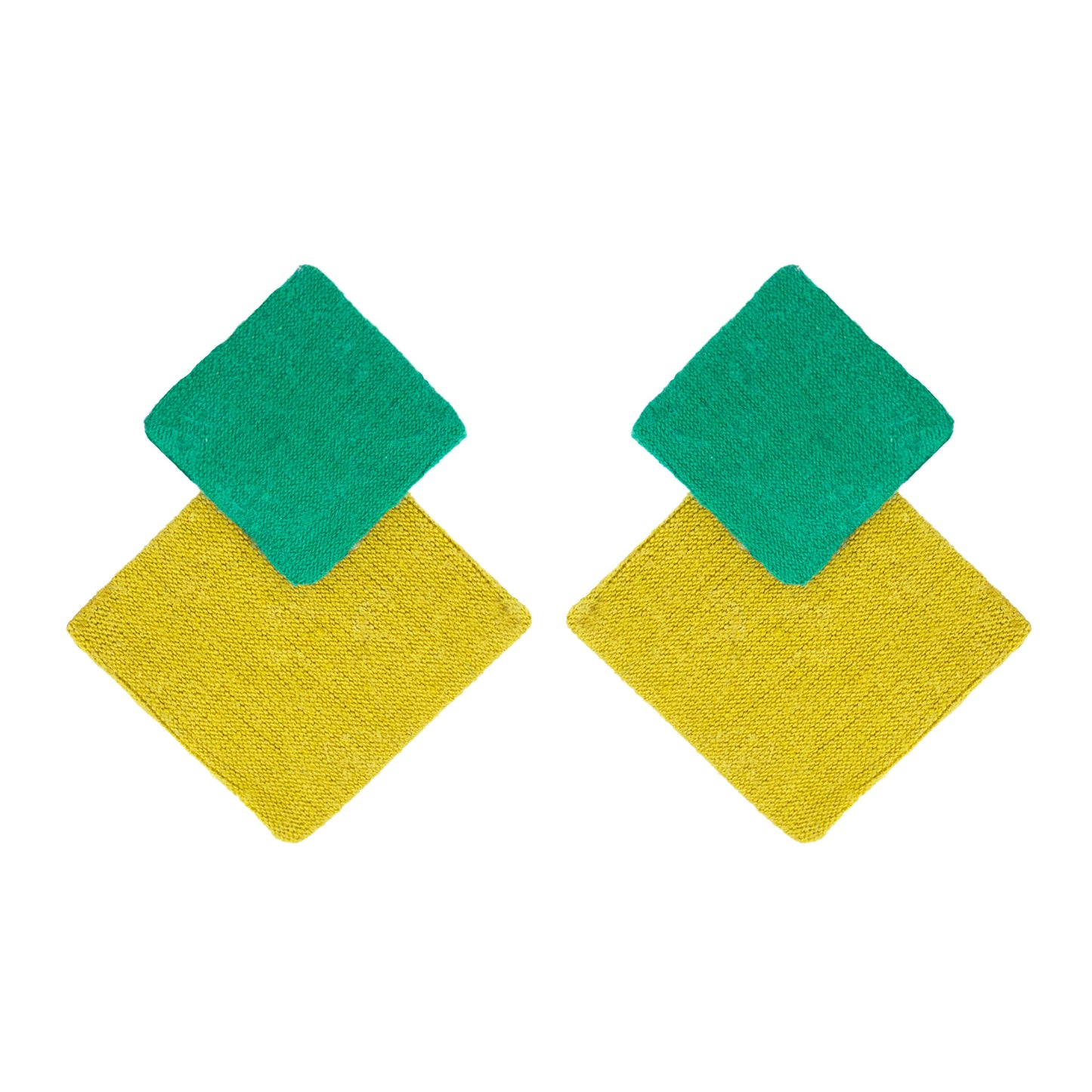 Organic Vibes Handmade Geometrical Shape Yellow-Green Stud Fabric Earrings For Women