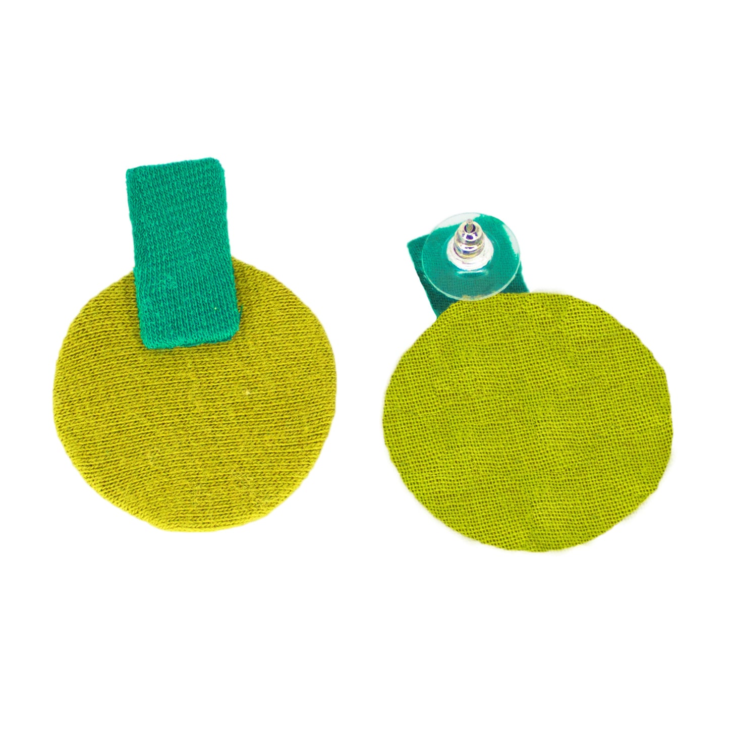 Organic Vibes Handmade Geometrical Green-Olive Shape Antique Stud Fabric Earrings For Women