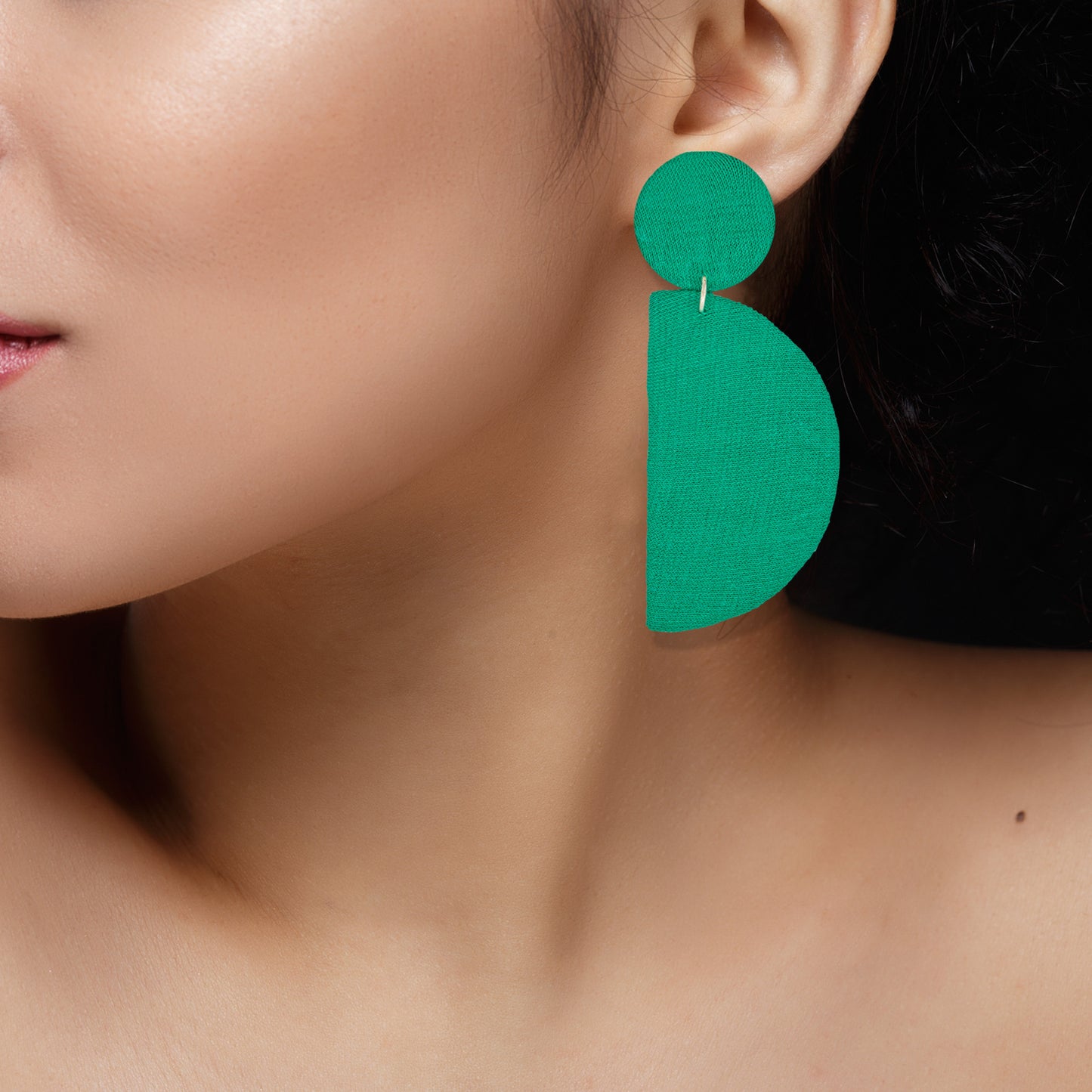 Organic Vibes Handmade Green Geometrical Shape Antique Dangler Fabric Earrings For Women