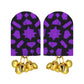 Organic Vibes Handmade Trendy Black-Purple Print With Golden Ghungroo Fabric Earrings For Women