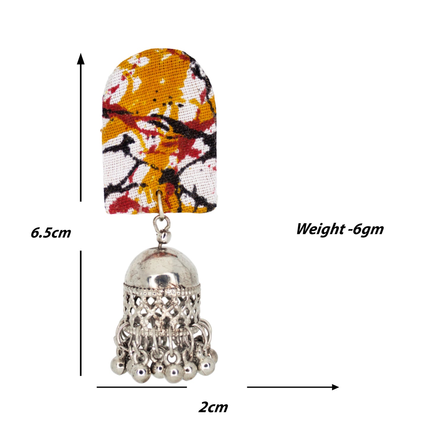 Organic Vibes Handmade Unique Multi Colour Tie Dye Print With Silver Jhumki Fabric Earrings For Women