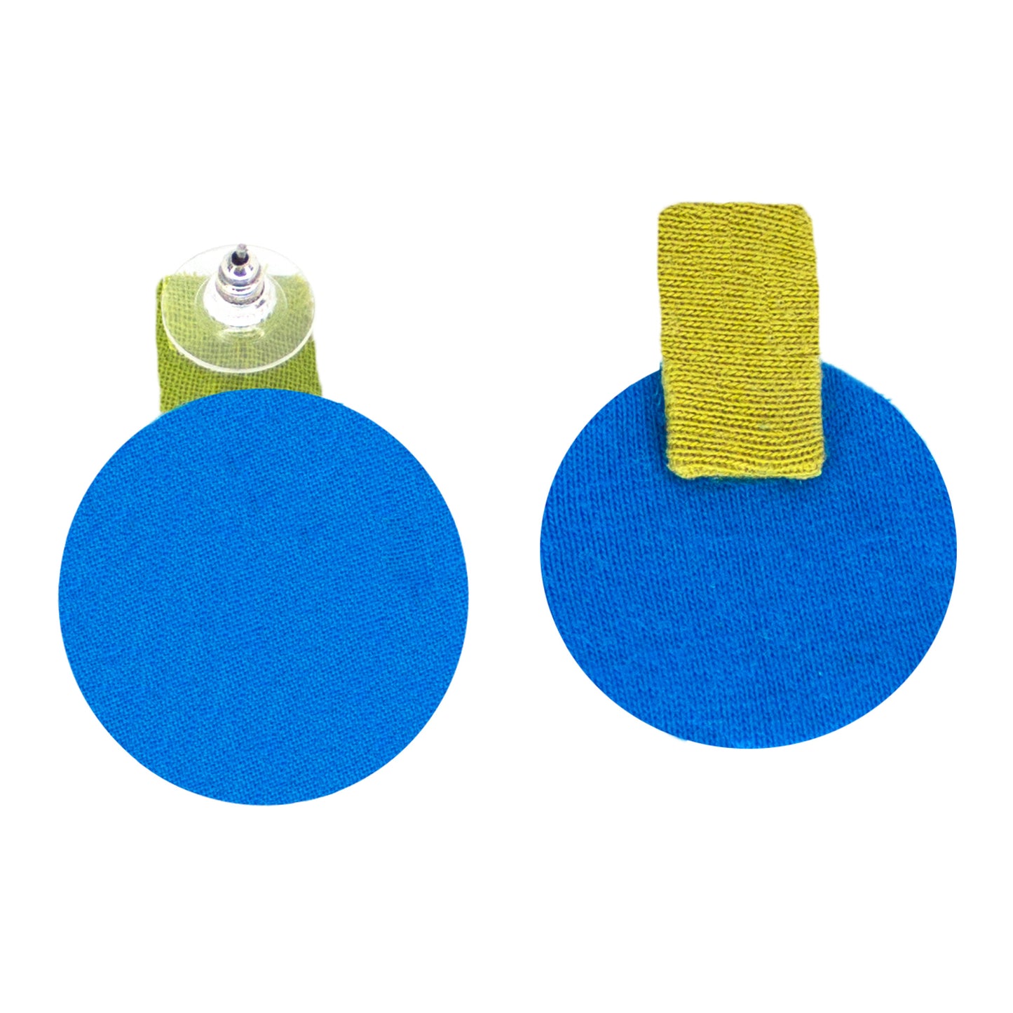 Organic Vibes Handmade Geometrical Blue-Olive Shape Antique Stud Fabric Earrings For Women