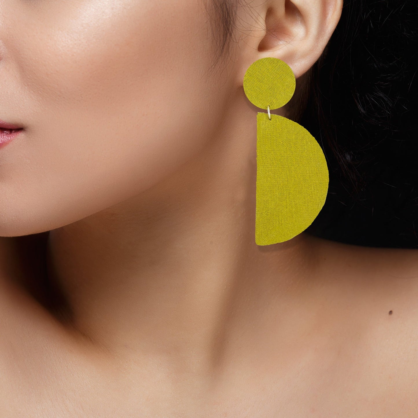 Organic Vibes Handmade Olive Geometrical Shape Antique Dangler Fabric Earrings For Women
