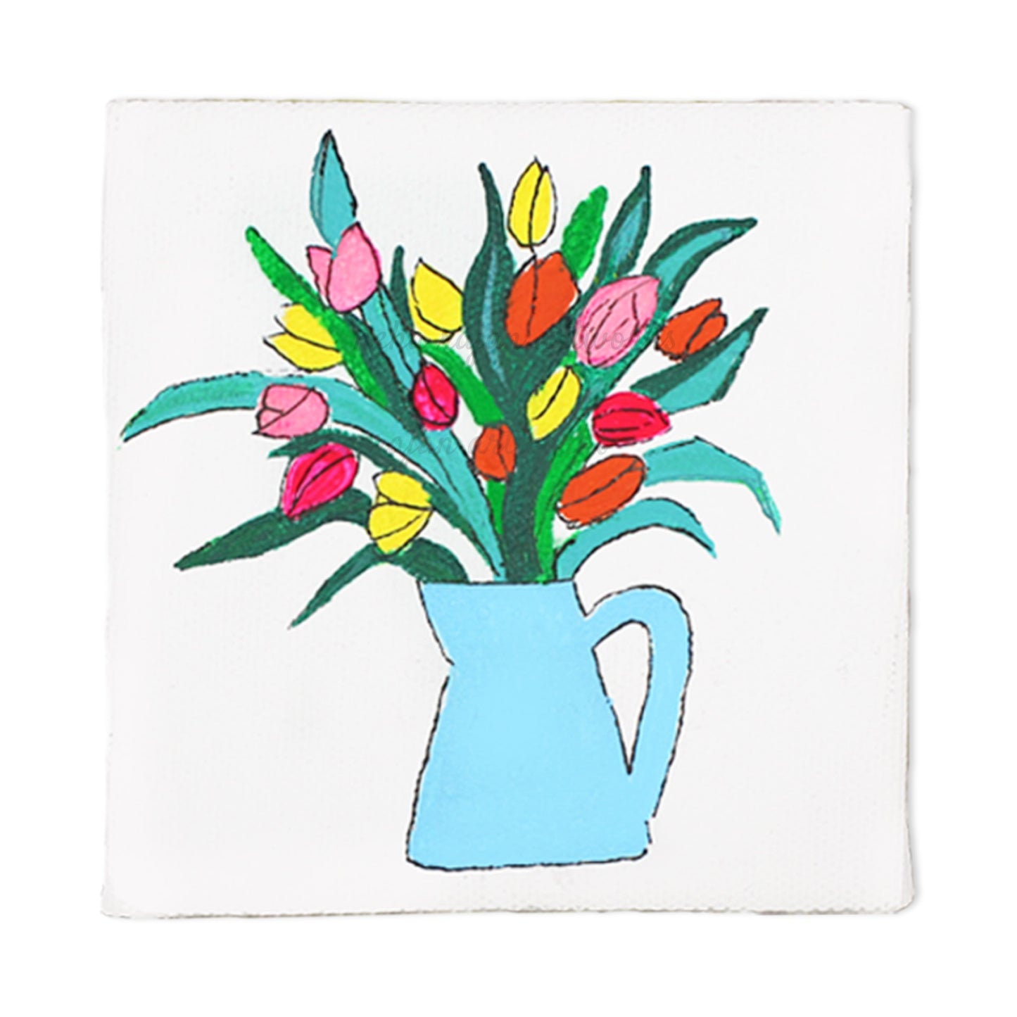 Neha Rajan Artworks Original Handmade Tulip Floral Pot Painting Hand Painted On Canvas Frame 4X4