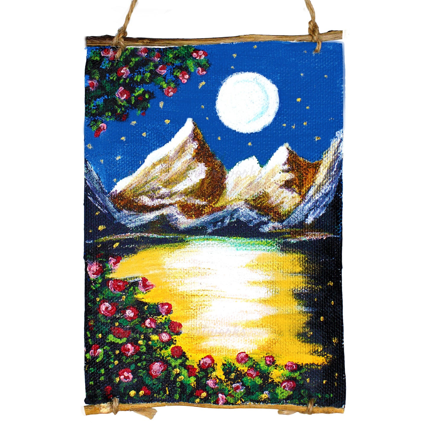 Neha Rajan Artworks Original Handmade Full Moon Scenery Painting Hand Painted On Canvas Roll 4*6
