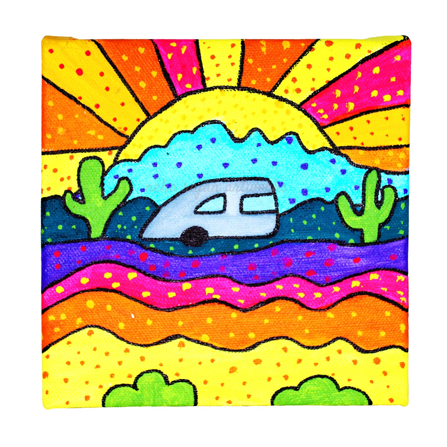 Neha Rajan Artworks Original Handmade Hippie Bus Painting Hand Painted On Canvas Frame 6*6