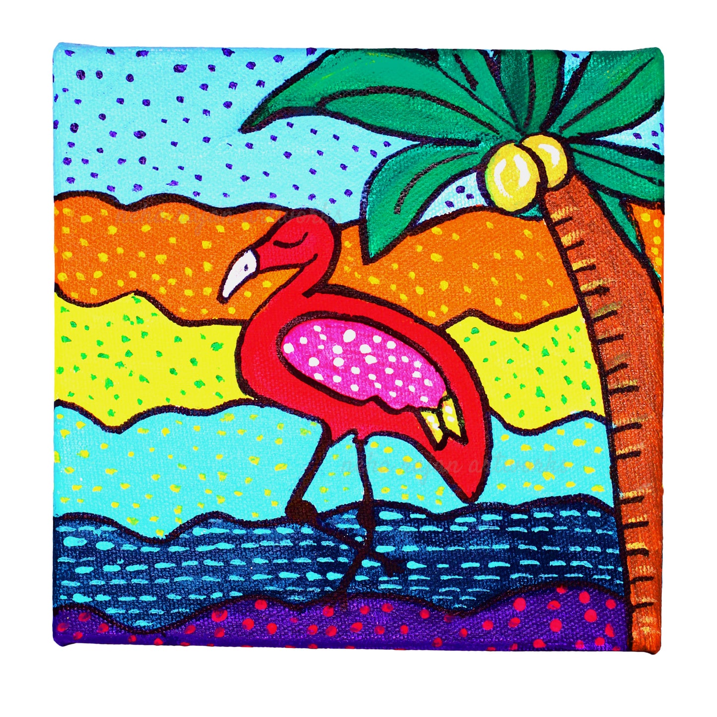 Neha Rajan Artworks Original Handmade Flamingo Painting Hand Painted On Canvas Frame 6*6