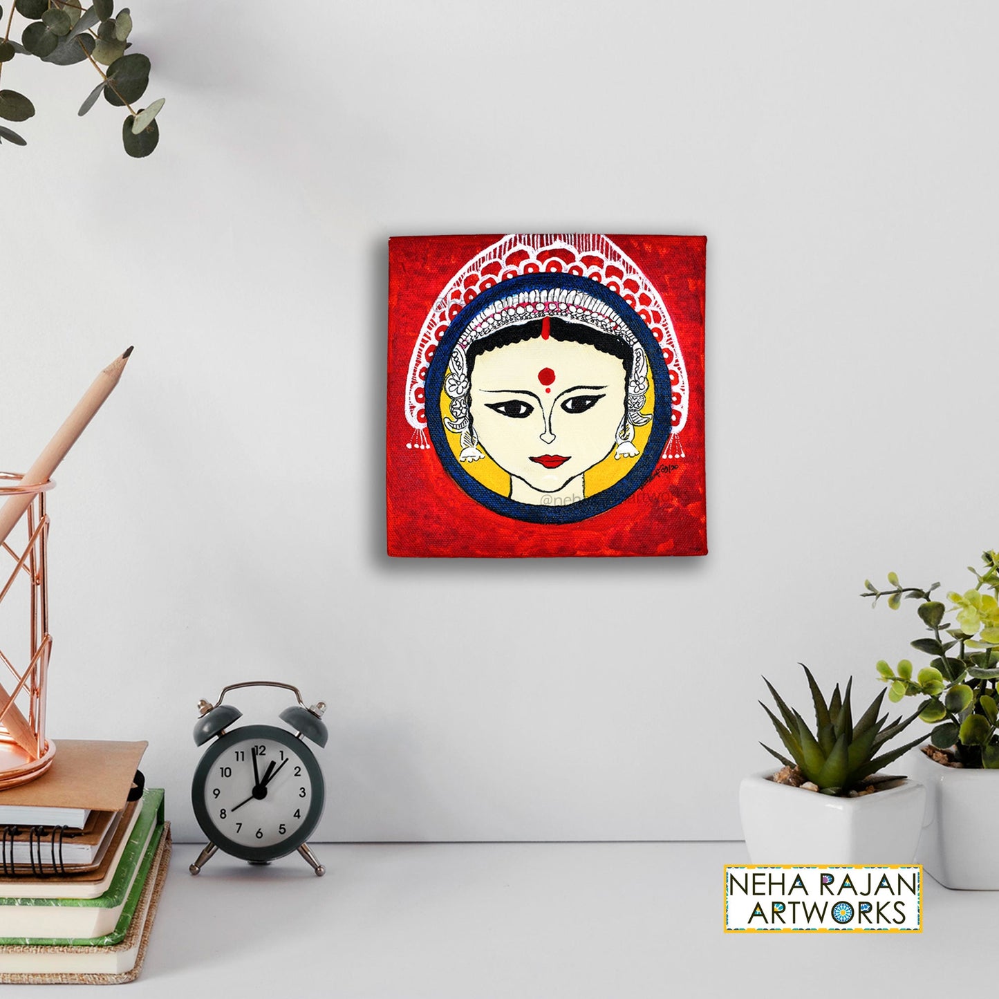 Neha Rajan Artworks Original Handmade Indian Bengali Bride Painting Hand Painted On Canvas Frame 6*6