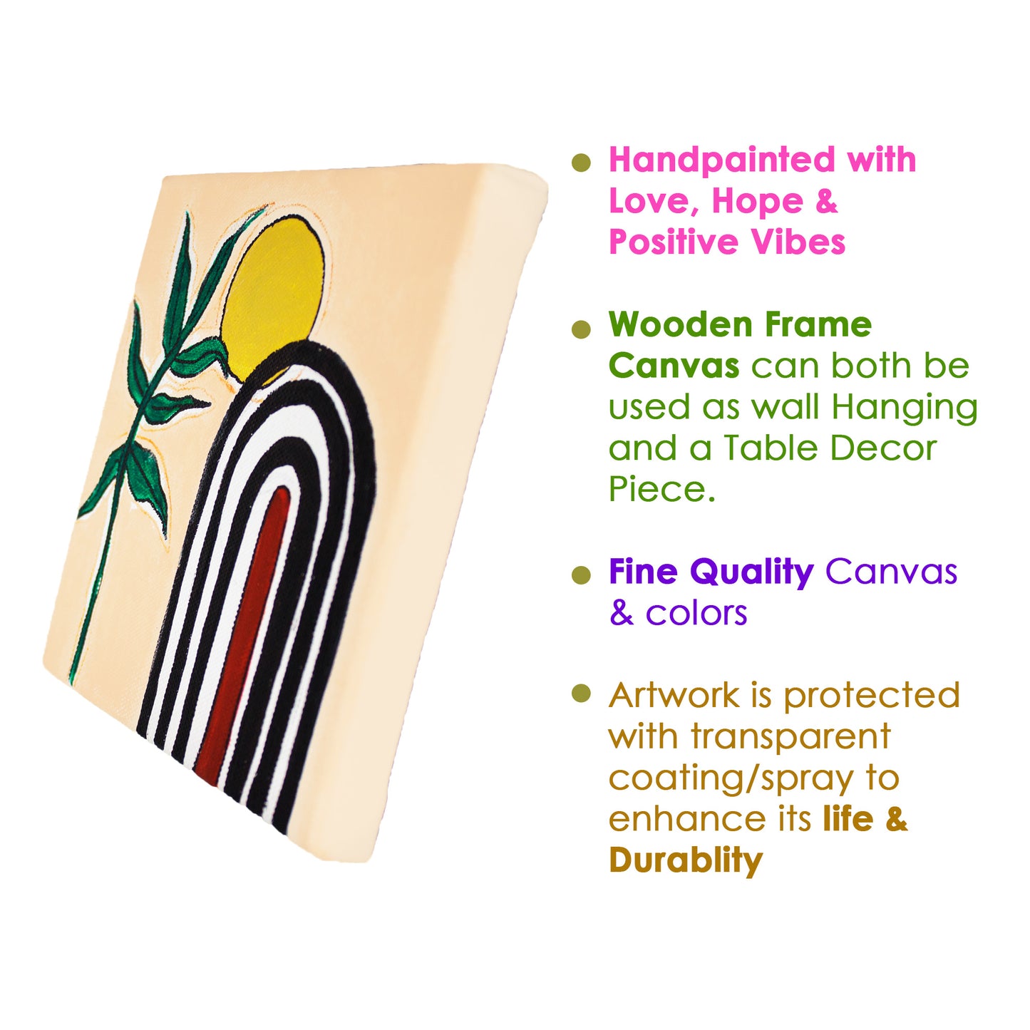 Neha Rajan Artworks Original Handmade Boho Plant Painting Hand Painted On Canvas Frame 6*6