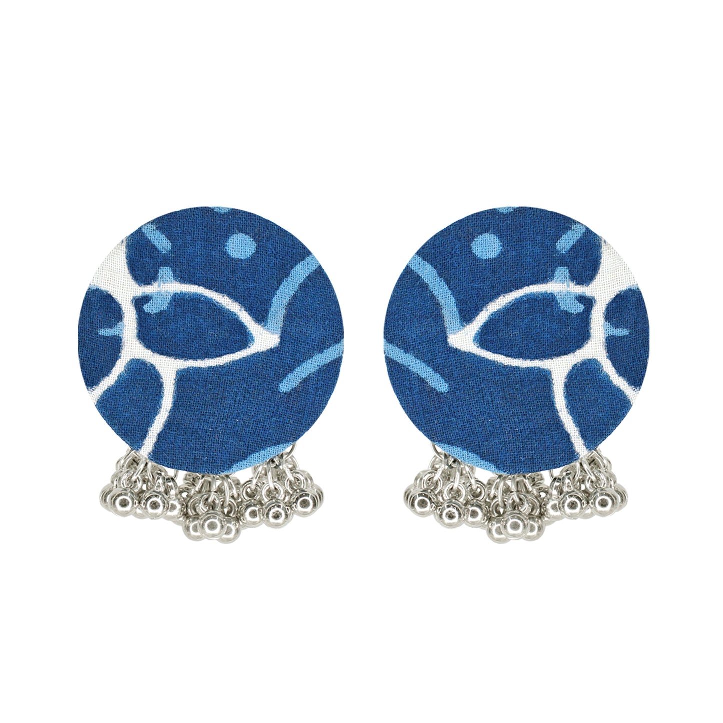 Organic Vibes Handmade Blue Indigo Lotus Printed Fabric Pendant Set For Women