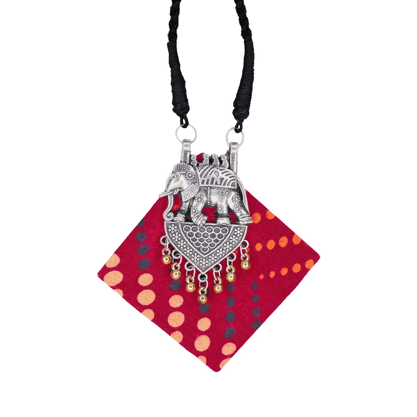 Organic Vibes Handmade Elephant Design Red Fabric Pendant Set For Women