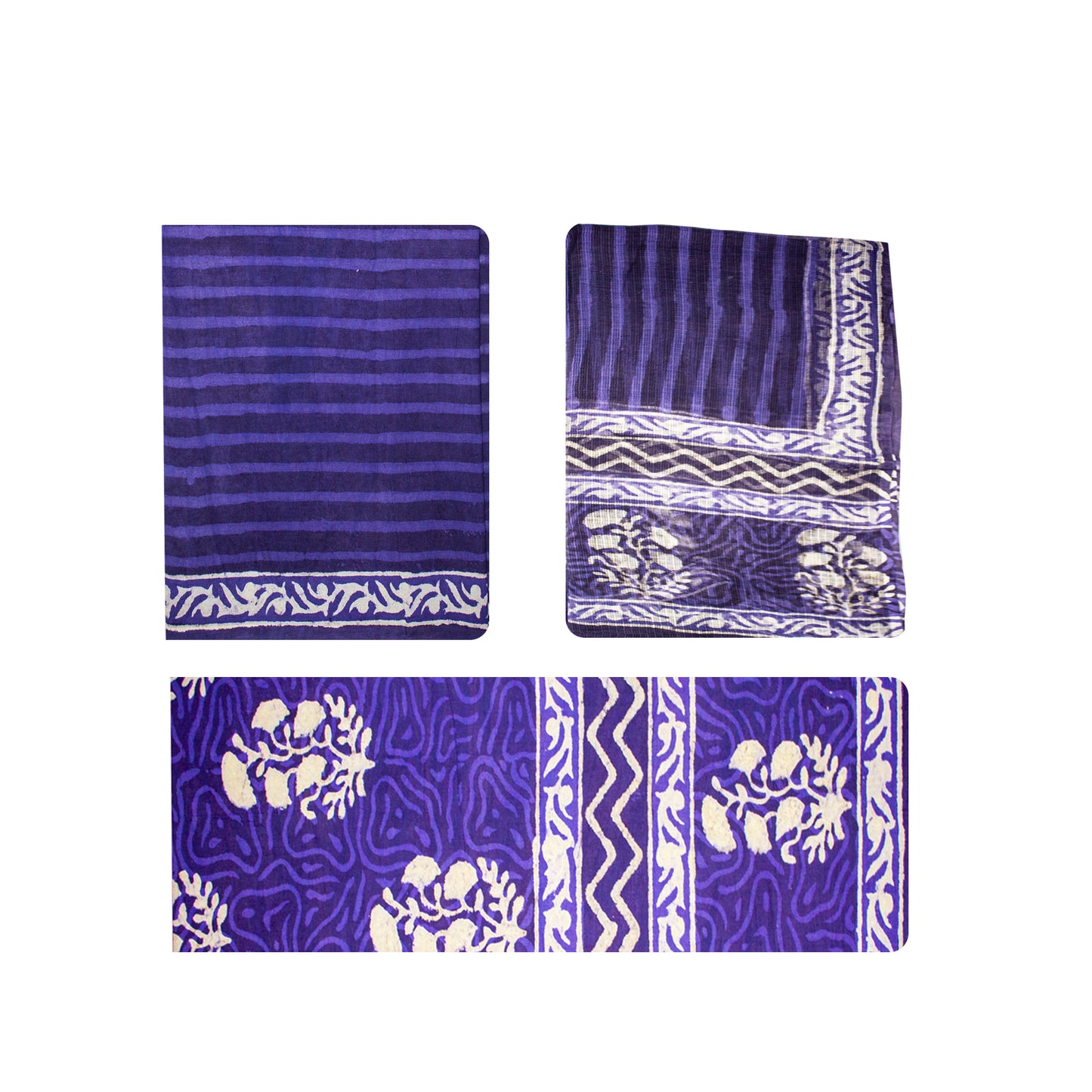 Organic Vibes Purple Floral Dabu Cotton Hand Block Printed Kurta Set unstitched Fabric with Kota Doria Dupatta