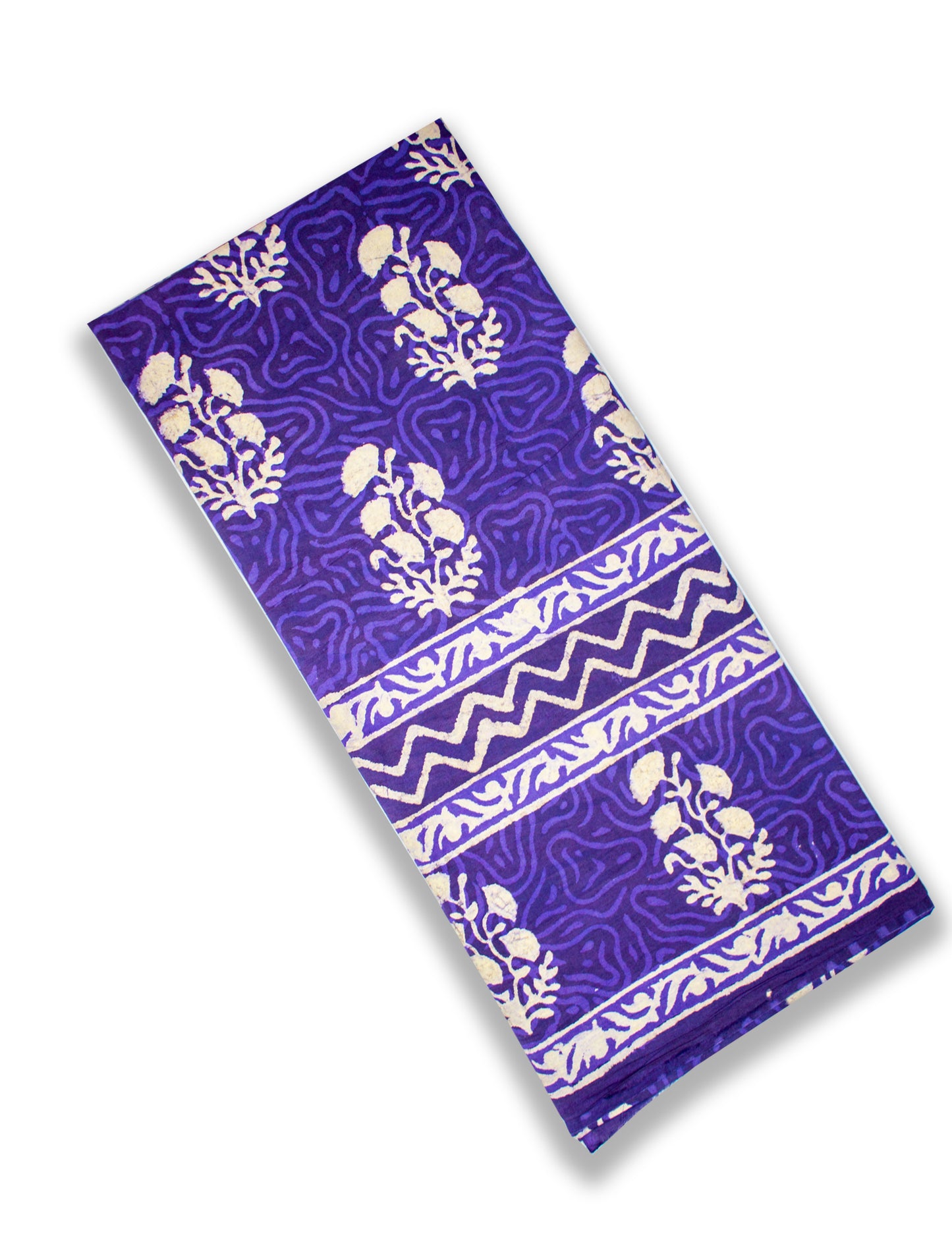 Organic Vibes Purple Floral Dabu Cotton Hand Block Printed Kurta Set unstitched Fabric with Kota Doria Dupatta