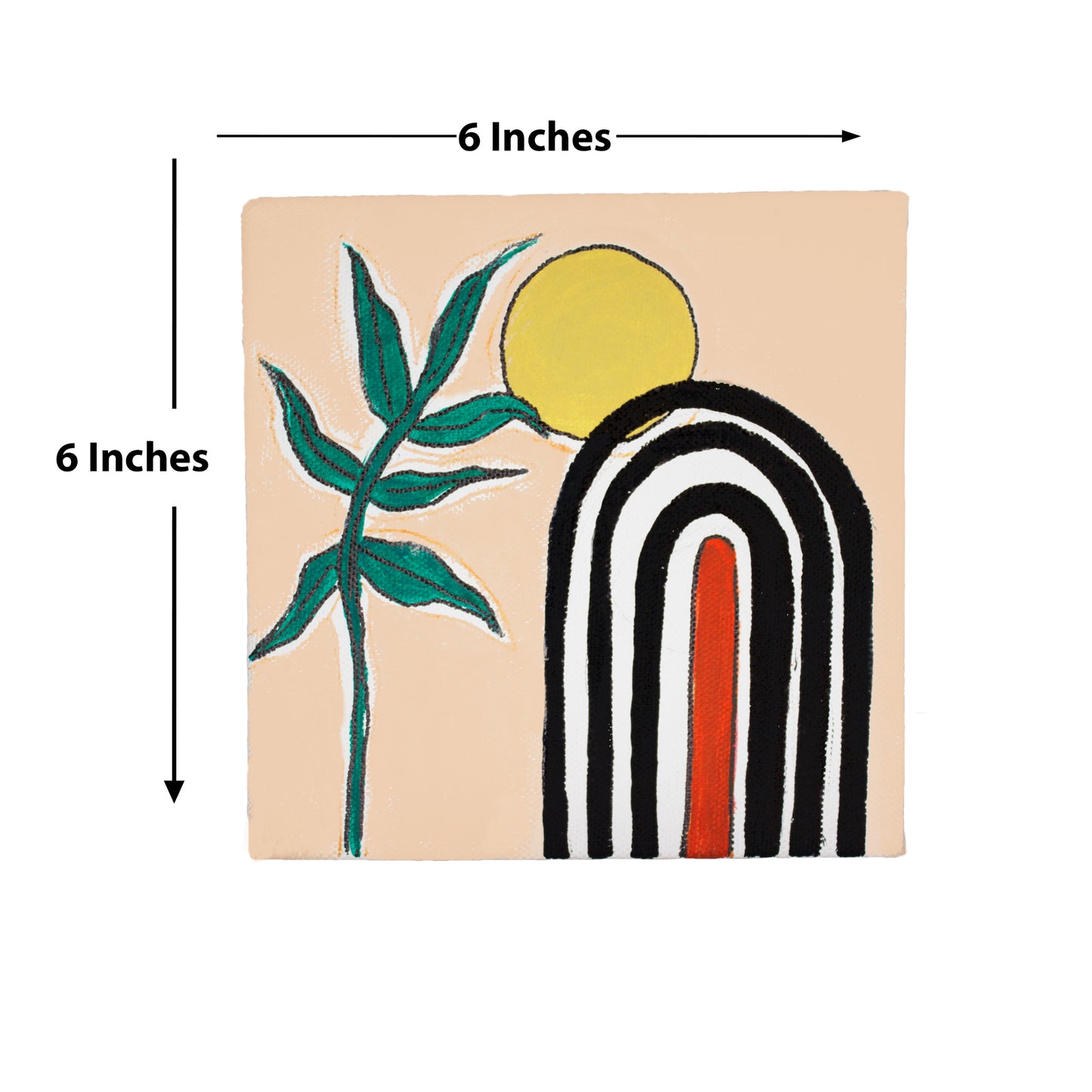 Neha Rajan Artworks Original Handmade Boho Plant Painting Hand Painted On Canvas Frame 6*6