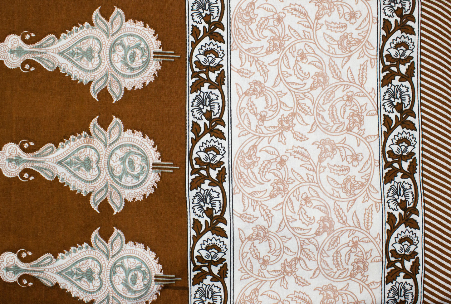Organic Vibes Brown Block printed Motifs on White Bedsheet with Pillow cover
