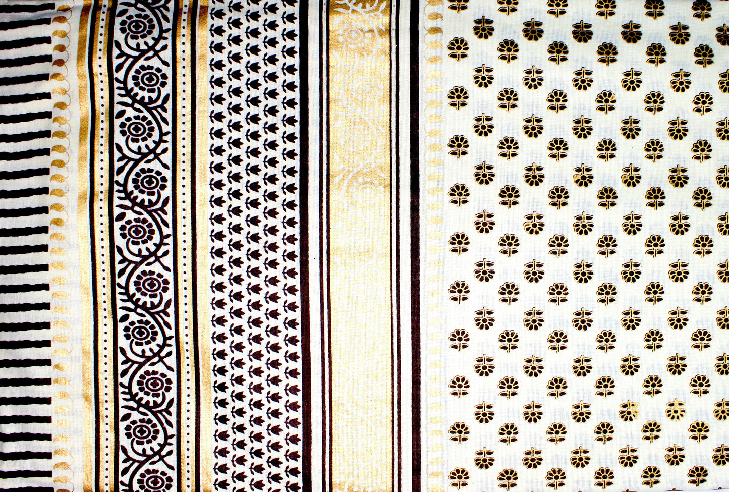 Organic Vibes Golden Hand Block Printed on White Cotton Bedsheet with Pillow Covers