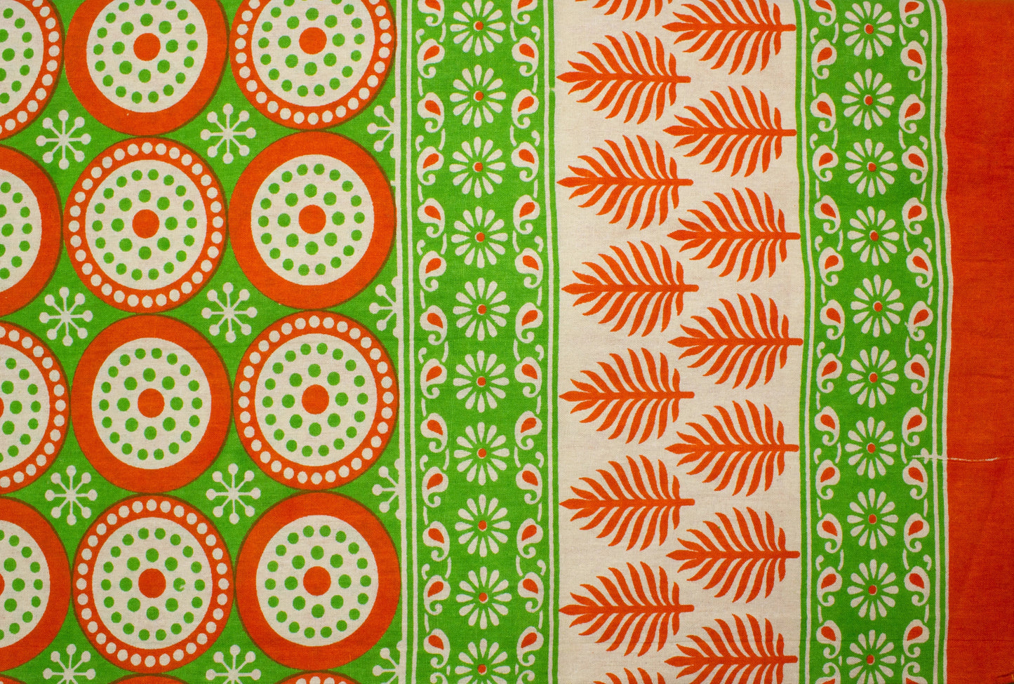 Organic Vibes Green Orange Handblock Printed Floral Cotton Bed Cover with 2 Pillow covers