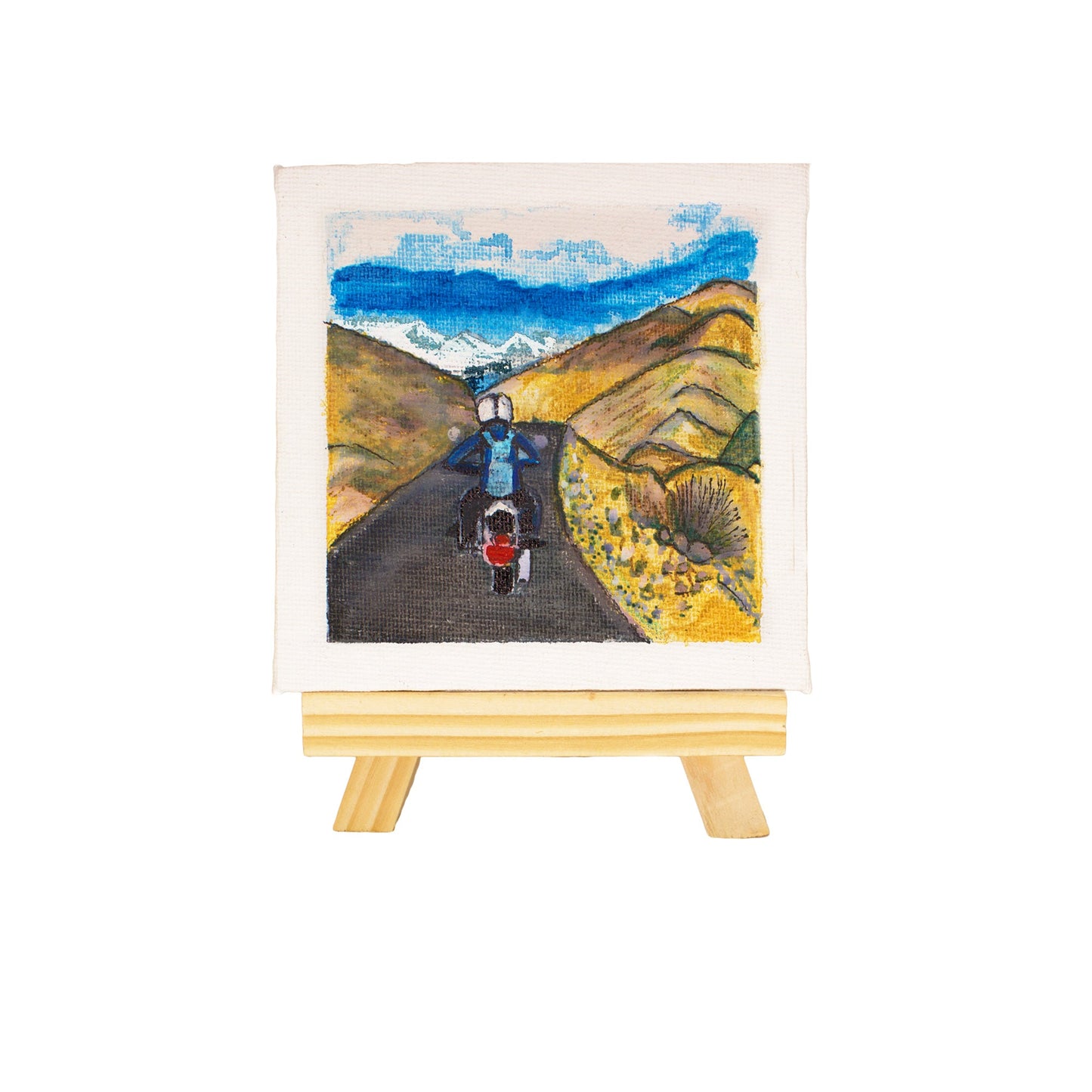 Neha Rajan Artworks Original Handmade Travel Female Biker Painting Hand Painted On Canvas Frame 4x4 With Easel