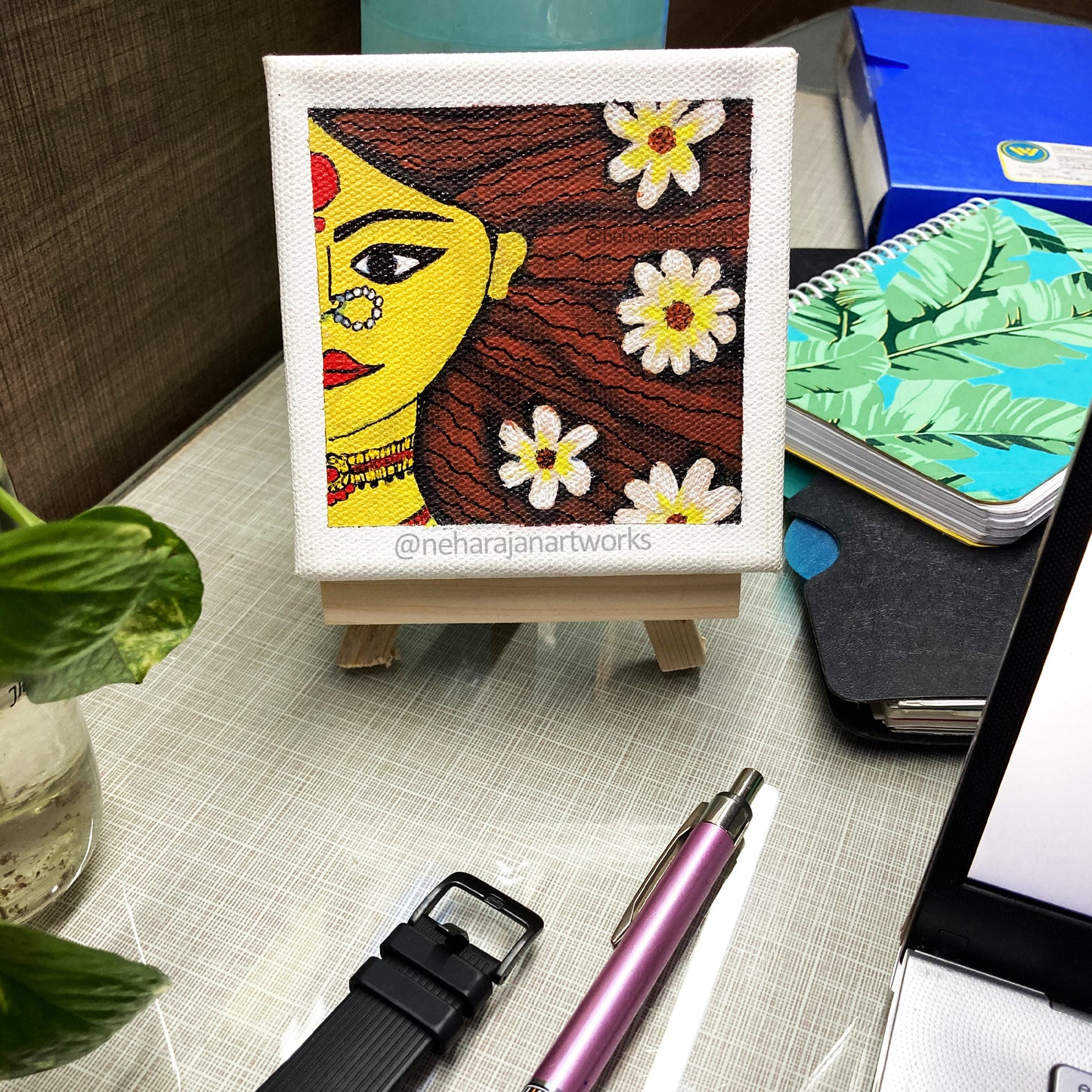Neha Rajan Artworks Original Handmade Goddess Durga Painting Hand Painted On Canvas Frame 4X4