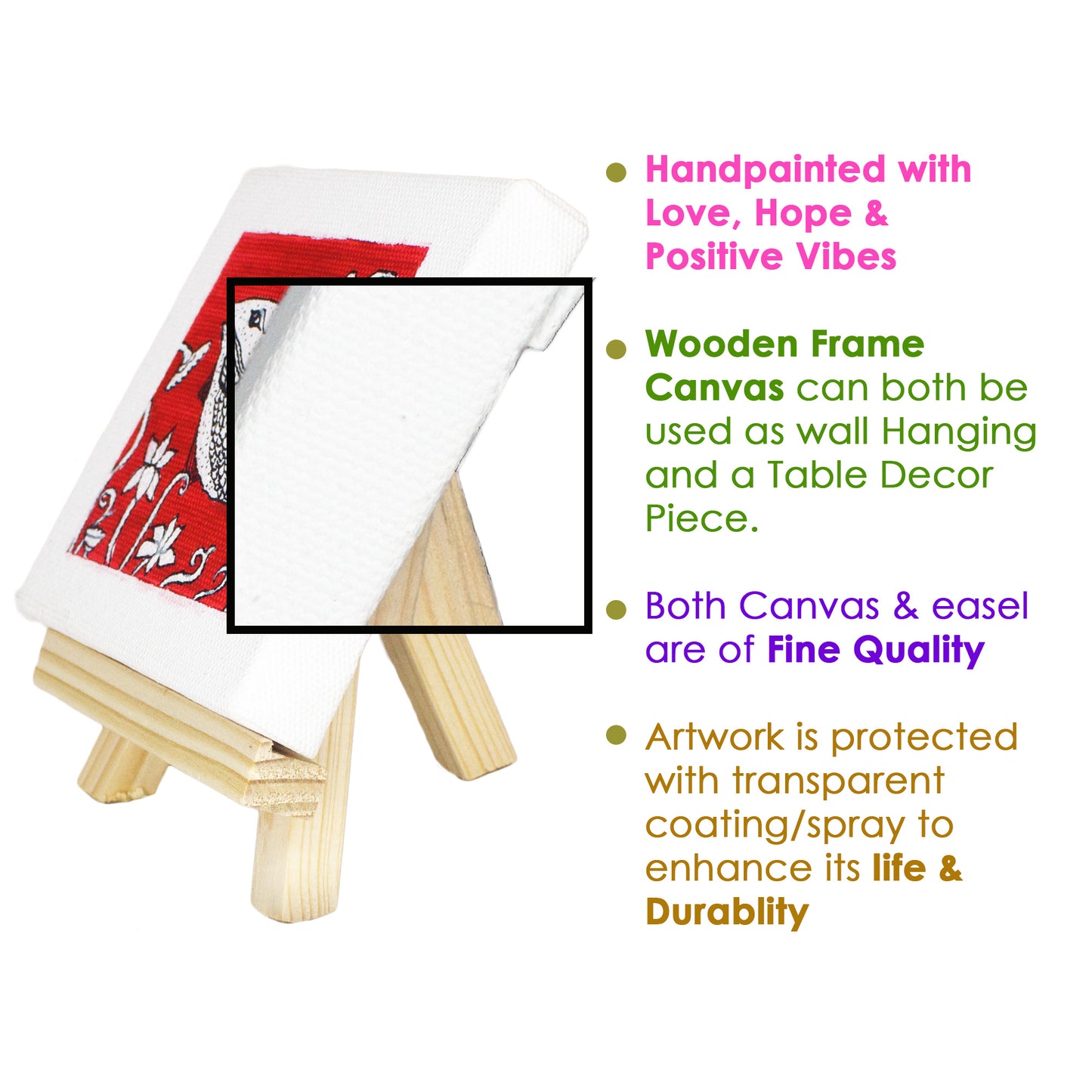 Neha Rajan Artworks Original Handmade Madhubani Fish Painting Hand Painted On Canvas Frame With Easel 4X4