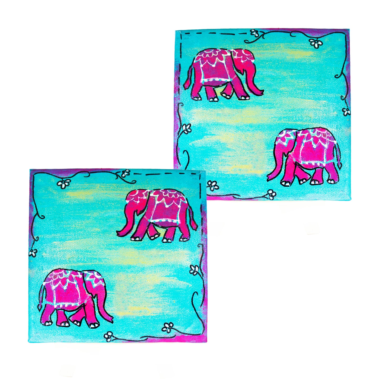 Neha Rajan Artworks Original Handmade Unique Elephant Painting Hand Painted On Canvas Frame 6*6
