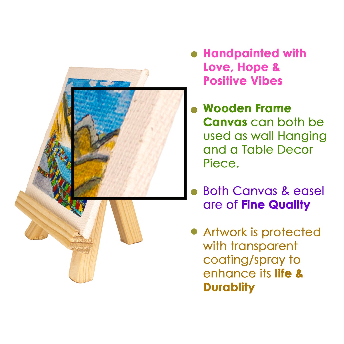 Neha Rajan Artworks Original Handmade Travel Ladakh Painting Hand Painted On Canvas Frame 4X4 With Easel