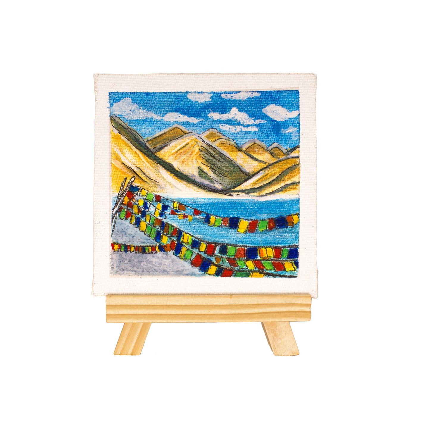 Neha Rajan Artworks Original Handmade Travel Ladakh Painting Hand Painted On Canvas Frame 4X4 With Easel