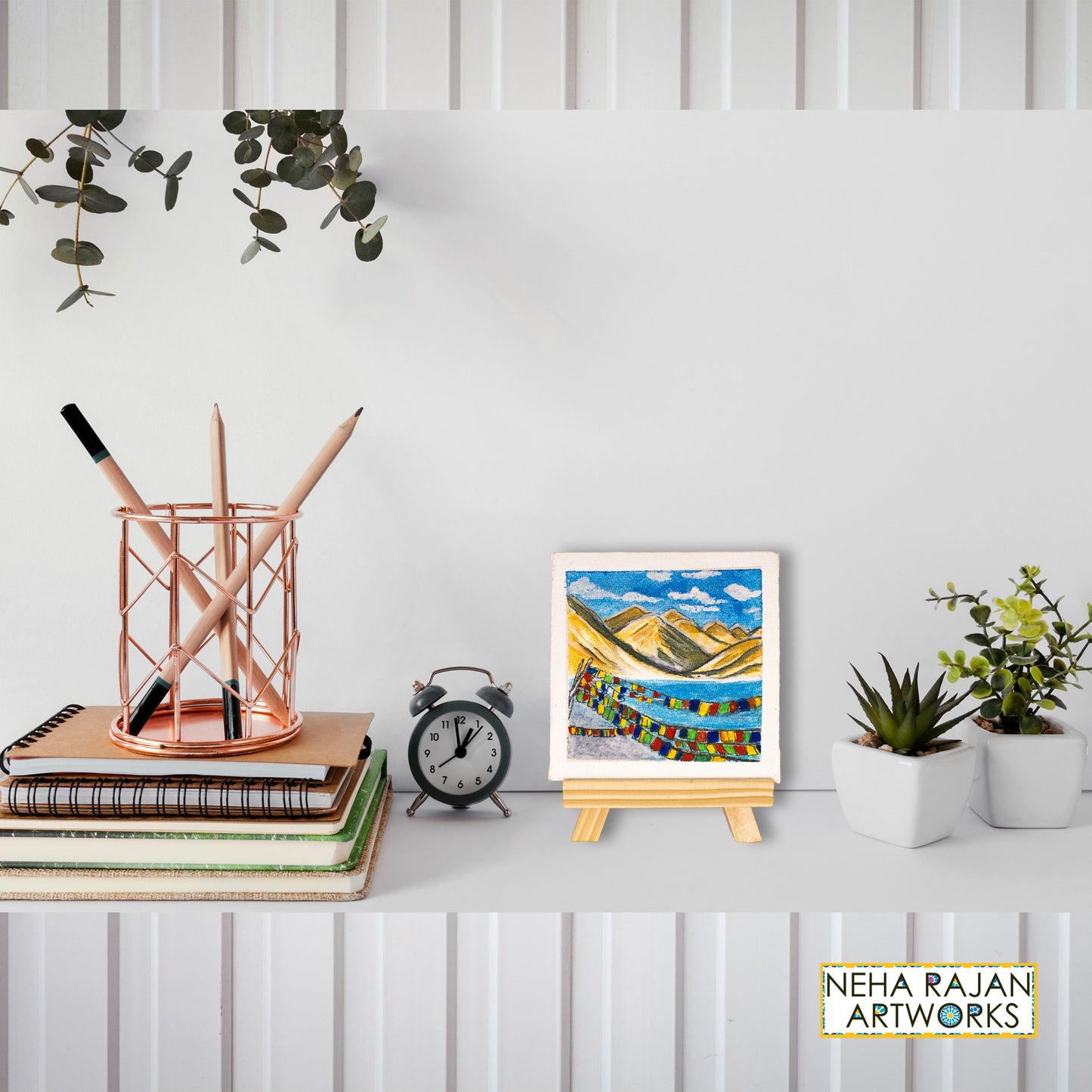 Neha Rajan Artworks Original Handmade Travel Ladakh Painting Hand Painted On Canvas Frame 4X4 With Easel
