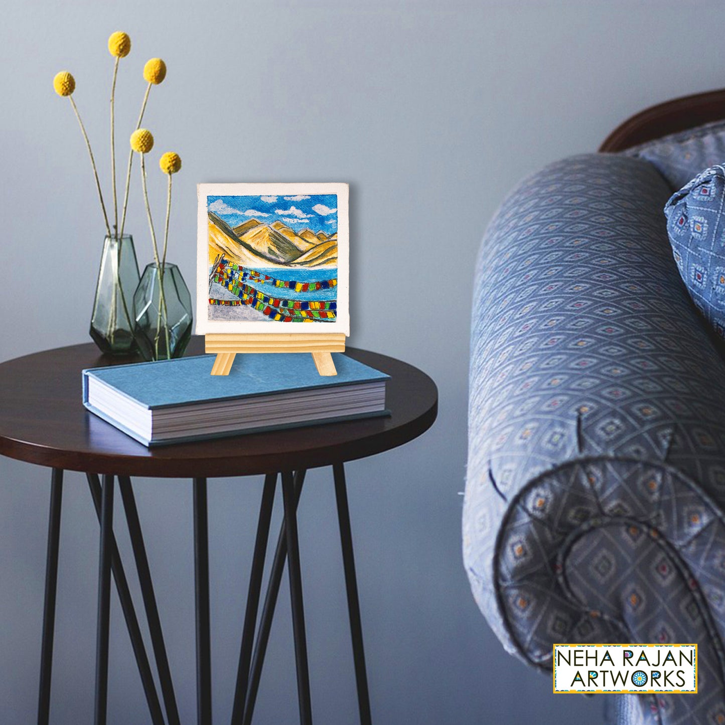 Neha Rajan Artworks Original Handmade Travel Ladakh Painting Hand Painted On Canvas Frame 4X4 With Easel