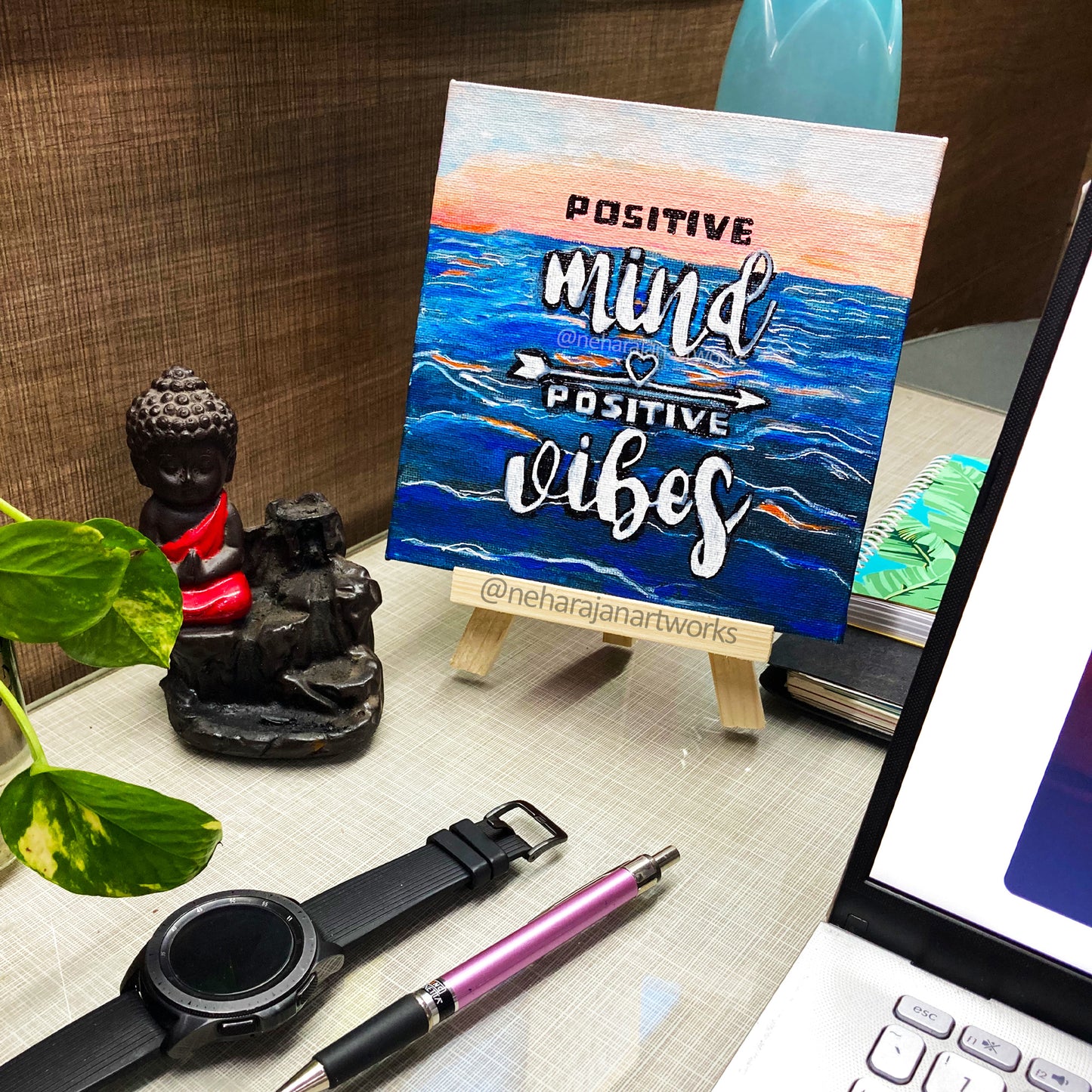 Neha Rajan Artworks Original Handmade Motivational Quotes Painting Hand Painted On Canvas Frame 6x6 With Easel