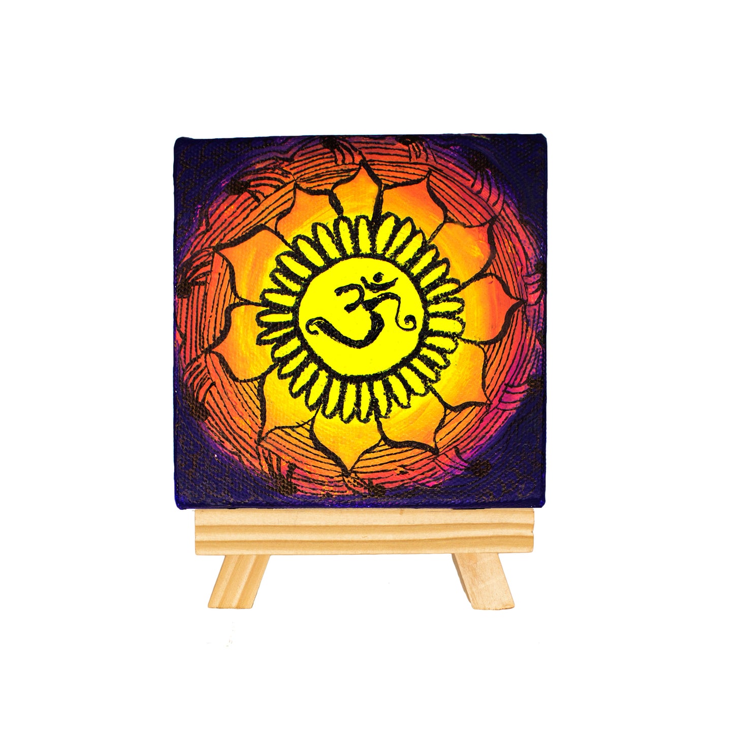Neha Rajan Artworks Original Handmade Om Mandala Painting Hand Painted On Canvas Frame 4*4 With Easel