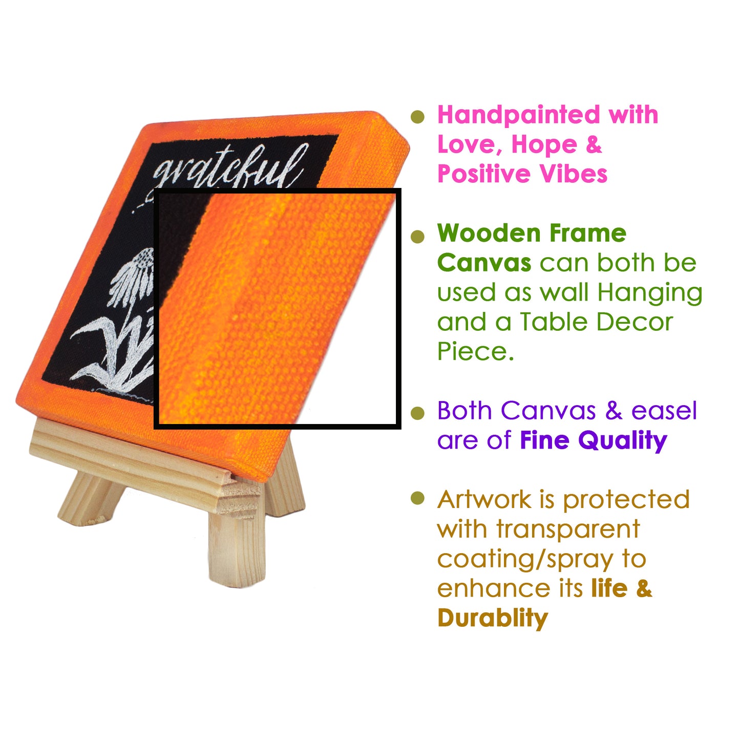 Neha Rajan Artworks Original Handmade Motivational Quotes Painting Hand Painted On Canvas Frame With Easel 4X4