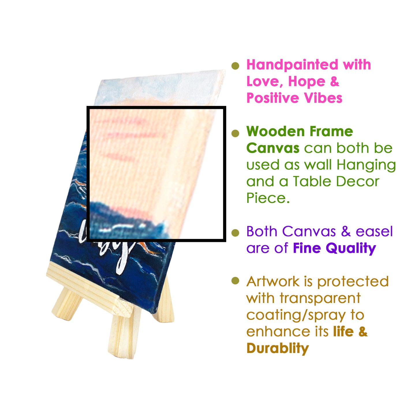 Neha Rajan Artworks Original Handmade Motivational Quotes Painting Hand Painted On Canvas Frame 6x6 With Easel