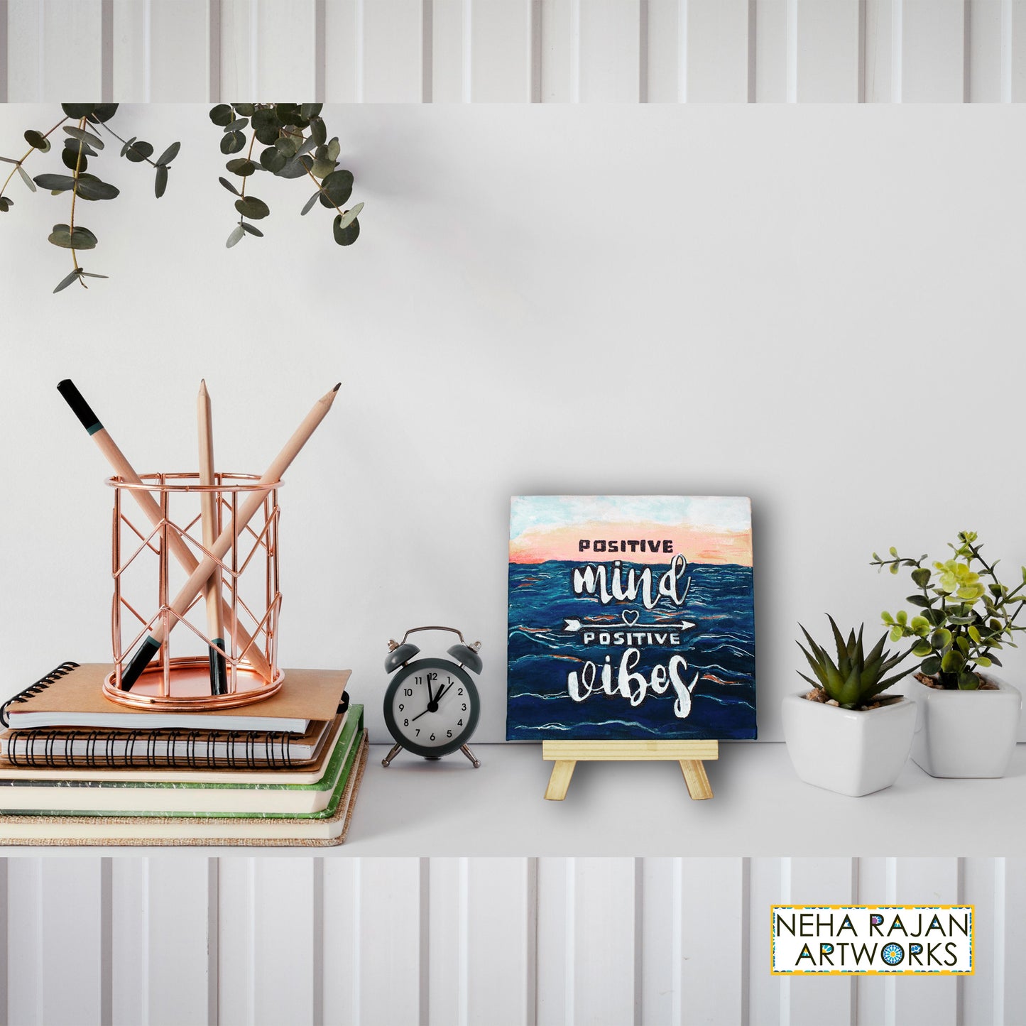 Neha Rajan Artworks Original Handmade Motivational Quotes Painting Hand Painted On Canvas Frame 6x6 With Easel