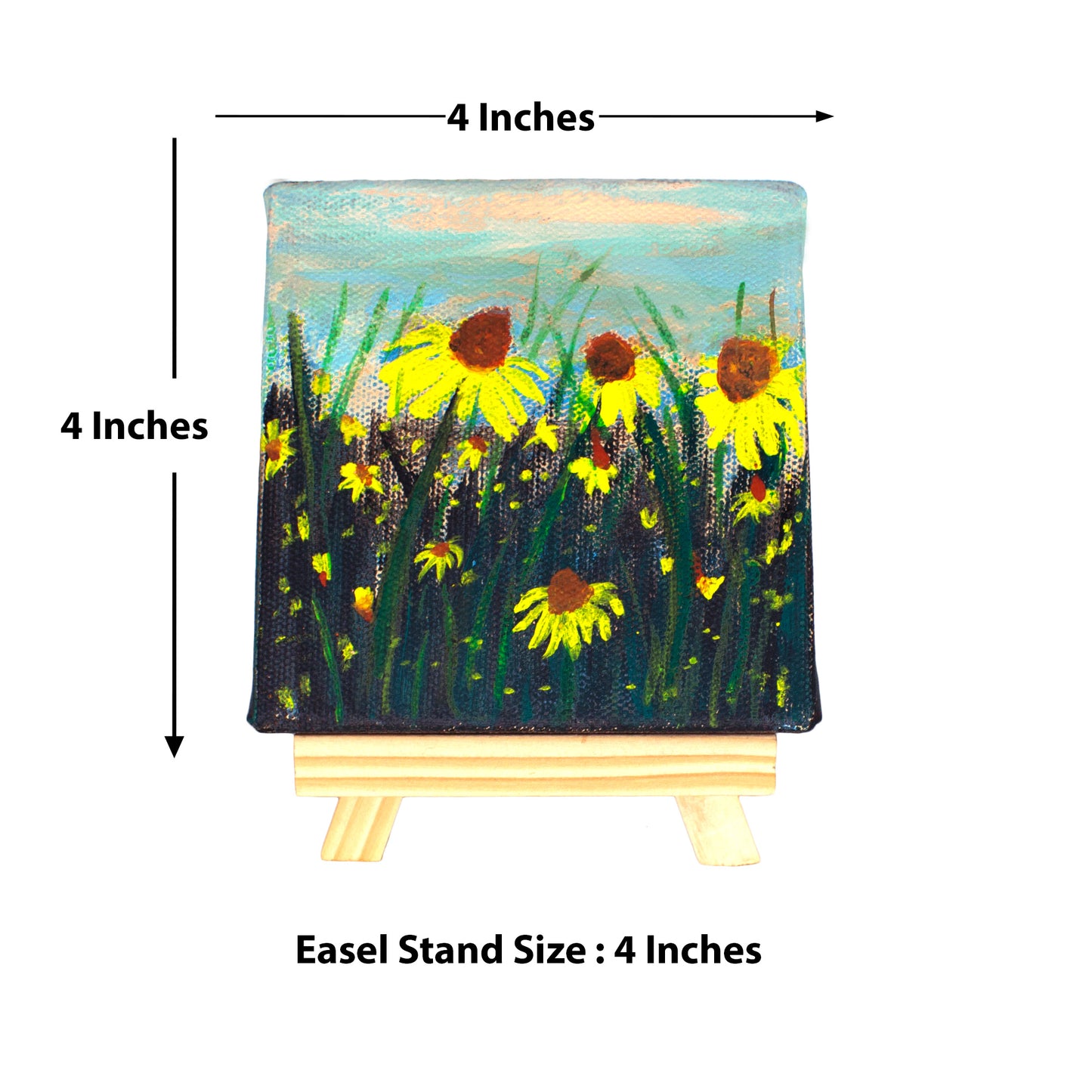 Original Handmade Sunflower Painting Hand Painted On Canvas Frame 4*4 With Easel